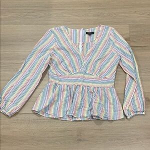 J. Crew Colorful Striped V-Neck Blouse